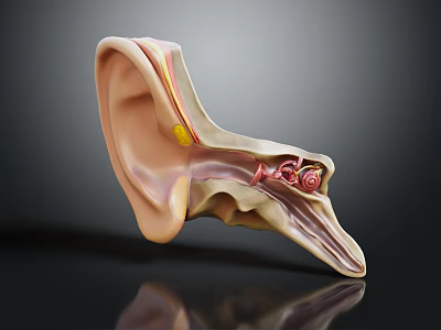 Detailed Human Ear Anatomical Structure Model Showing Internal Parts And Cochlea 3d model
