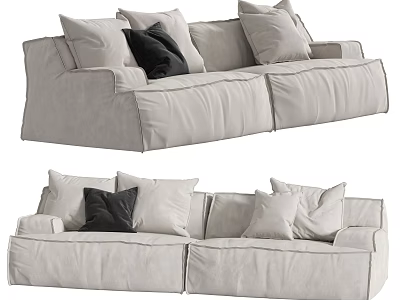 Light Gray Fabric Two Seater Sofa with Soft Cushions and Black Accent Pillow Modern Design 3d model