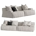 Light Gray Fabric Two Seater Sofa with Soft Cushions and Black Accent Pillow Modern Design