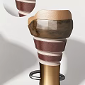 Three Modern Curved Brown Bar Stools With Metallic Metal Base Design