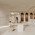 Modern Clothing Store Interior With White Walls Curved Design Arched Doors And Hanging Clothes