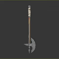 Blue Metal Battle Axe With Wooden Handle And White Wrapped Grip