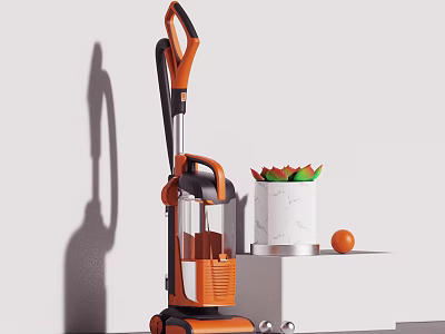 Stylish Orange Black Upright Vacuum Cleaner For Household Cleaning With Modern Look 3d model