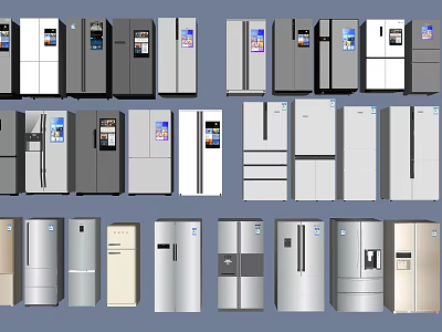Various Models of Refrigerators and Freezers with Different Colors and Designs 3d model
