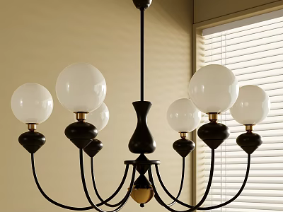 Modern Black Metal Chandelier With White Spherical Glass Shades And Gold Accents For Interior Design 3d model