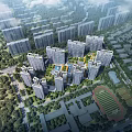 Aerial View Planning of Modern Residential Community Featuring High Rise Buildings and Green Spaces