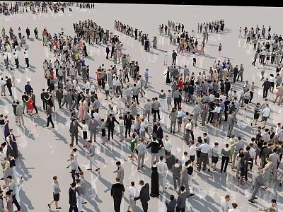 Large Crowd of People Walking Standing and Interacting in Open Space 3d model