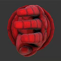Red Hand Shaped Decorative Sculpture With Intricate Details And Stand Base