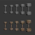 Various Sizes And Colors Fitness Dumbbells With Gray And Rusty Brown On Dark Background