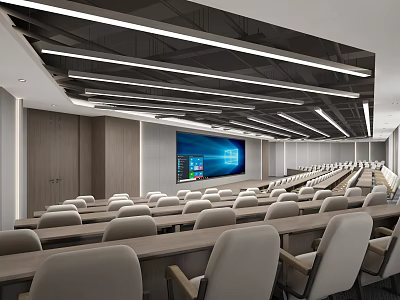 Modern School Lecture Hall With Neatly Arranged Seats Large Projection Screen And Modern Lighting Facilities 3d model