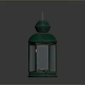 Vintage Green Candle Lantern With Metal Frame Glass Panels And Top Handle