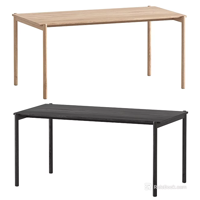 Modern Dining Table Design With Wooden Legs And Black Tabletop 3d model 