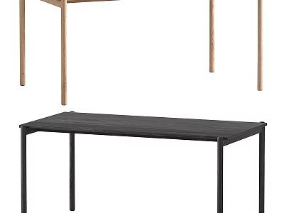 Modern Dining Table Design With Wooden Legs And Black Tabletop 3d model