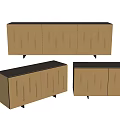Modern Golden Entryway And Side Cabinets With Vertical Bar Handles And Metallic Finish