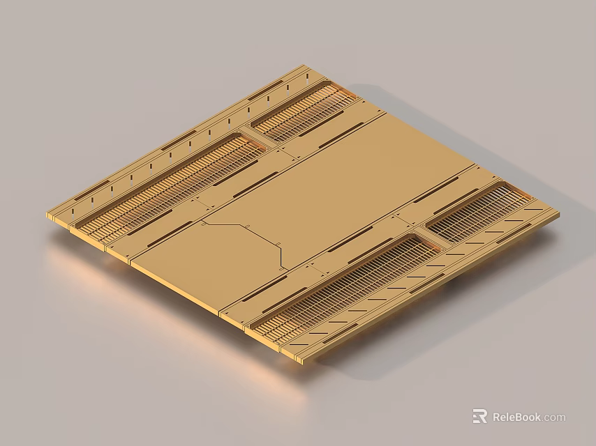 Golden Metal Plate With Structured Surface And Precision Engineered Grooves 3d model