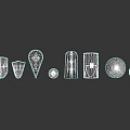 Different Weapon Shields with Various Medieval Designs Arranged in a Row