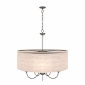 Elegant Round Chandelier With Beige Fabric Shade Metal Frame And Candle Bulbs
