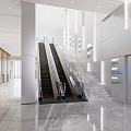 Modern Lobby With Escalator Staircase Marble Floor Bright Lighting And Clear Signage