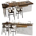 Sleek Modern Bar Counter With Marble Surface And Metal Bar Stools 3d model