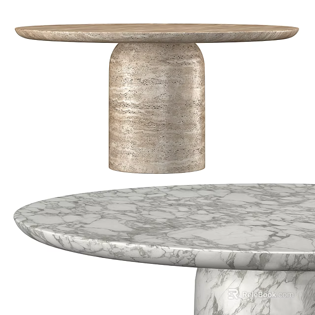 Elegant Round Marble Dining Table With Textured Cylindrical Base And Polished Surface 3d model
