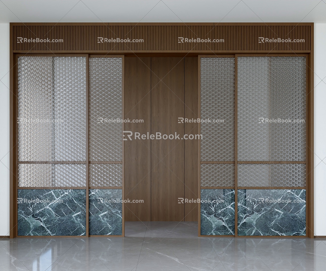 Chinese style sliding door glass partition sliding door kitchen door balcony door 3d model