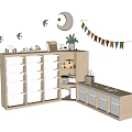 Wooden Storage Cabinets With Multiple Drawers Divided Compartments Small Decorations Potted Plant And Bunting Ornaments