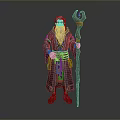 Man In Blue And Brown Robe With Long White Beard Holding Staff With Blue Gemstone