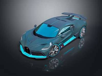 Sleek Dark Blue Super Car With Large Rear Spoiler And Blue Accent Details 3d model