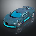 Sleek Dark Blue Super Car With Large Rear Spoiler And Blue Accent Details