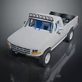 White Pickup Truck Model Featuring Roof Lights Blue Seats And Tires