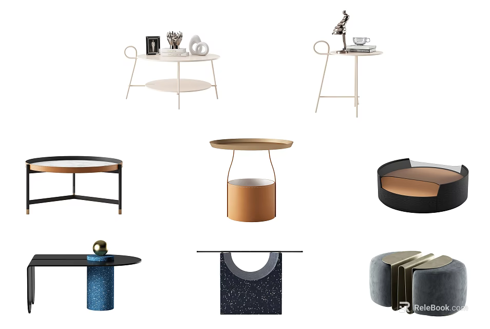 Modern Coffee Tables With Various Designs Metal Frames And Diverse Tops 3d model