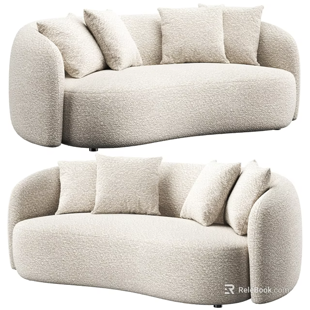 Modern Beige Two Seater Sofa With Textured Fabric And Decorative Pillows 3d model 