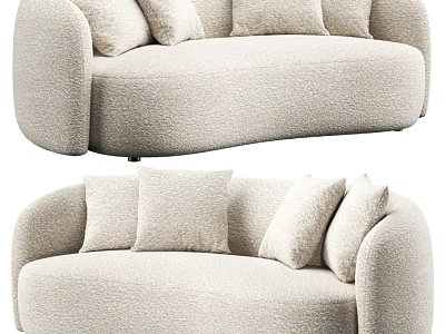 Modern Beige Two Seater Sofa With Textured Fabric And Decorative Pillows 3d model