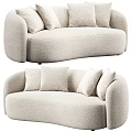 Modern Beige Two Seater Sofa With Textured Fabric And Decorative Pillows