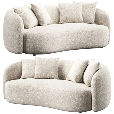 Modern Beige Two Seater Sofa With Textured Fabric And Decorative Pillows 3d model