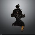 Vintage Rusted Metal Mechanical Device Featuring Spur Gears Wooden Handle And Metal Stand