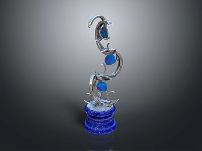 Silver Spiral Furniture Decor With Blue Circular Accents And Blue Base 3d model