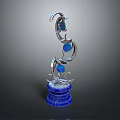 Silver Spiral Furniture Decor With Blue Circular Accents And Blue Base