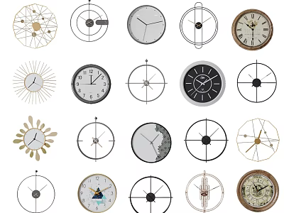 Various Designed Clocks with Different Styles Patterns and Decorative Features 3d model