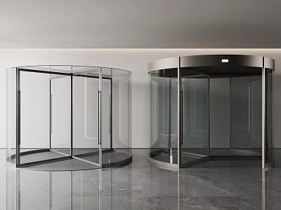 Modern Glass Revolving Doors With Metal Frames In Commercial Lobby Interior 3d model