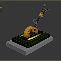 Industrial Equipment With Yellow Rotating Component Green Base Black Handle And Warning Stripes