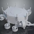 White Mechanical Device with Circular Top Support Brackets and Wheel Components 3d model