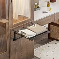 Modern Wooden Wardrobe Interior With Glass Door Shelf And Folded Clothes