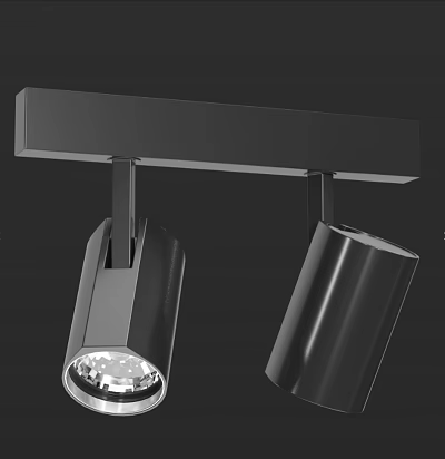 Modern Black Adjustable Double Head Downlights Spotlights With Sleek Metal Bar Bracket 3d model