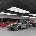 LEE AUTO 4S Store Interior With Brick Wall Bar Counter Large Screen And Car