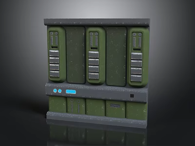 Green Electronic Equipment With Vertical Modules Gray Panel And Blue Indicator Lights 3d model