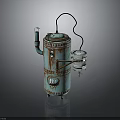 Rusted Teal Vintage Industrial Equipment With Metal Structure Top Chimney And Black Cable
