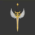 Golden Decorative Sword With Silver Wing Guard And Golden Pommel On Gray Background