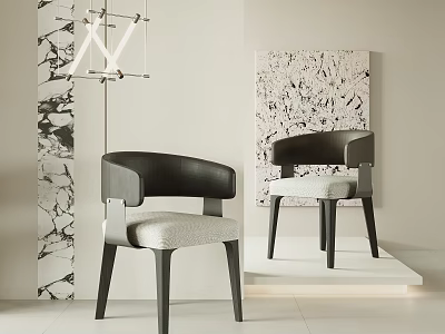 Modern Dining Chairs With Black Frame And Gray Upholstery In Interior With Artwork 3d model