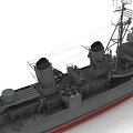 Detailed Gray Warship With Turrets Mast And Deck Facilities On White Background